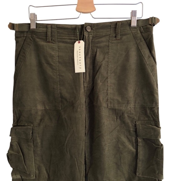 Sanctuary Corduroy Cargo Pants Green NWT - Picture 7 of 15
